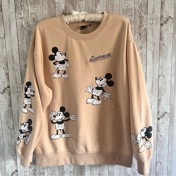 Disney Tops - Disney Mickey Mouse Tan Crewneck Sweatshirt XL
